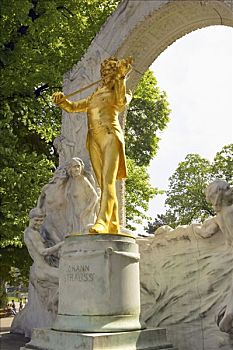 镀金,雕塑,约翰施特劳斯,维也纳,奥地利,欧洲