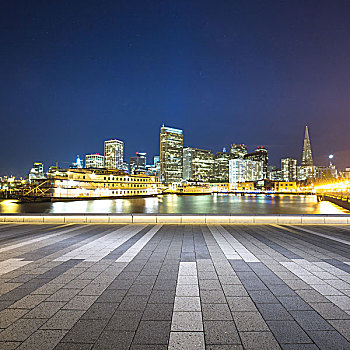 空,街道,城市,天际线,旧金山,夜晚