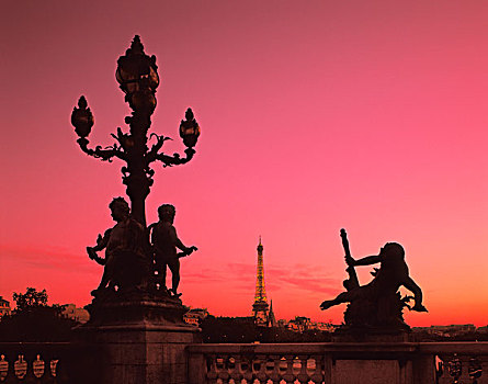 法国,巴黎,埃菲尔铁塔,日落