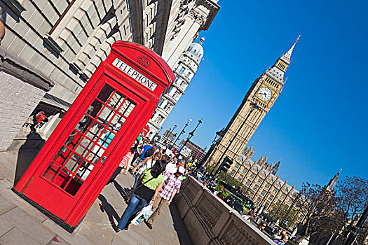 红色,电话亭,大本钟,伦敦,英格兰,英国,欧洲