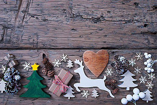 绿色,红色,褐色,圣诞装饰,树,驯鹿,礼物