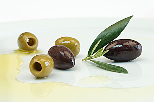 橄榄,叶子,橄榄油,盘子