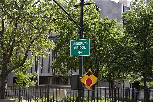 布鲁克林大桥,标识,曼哈顿,纽约,美国