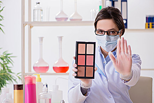 实验室,化学家,检查,美,化妆,商品