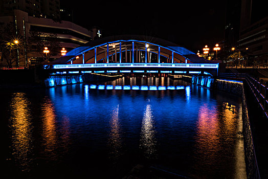 桥,新加坡河,沭浴,蓝光,长,定时暴光,新加坡