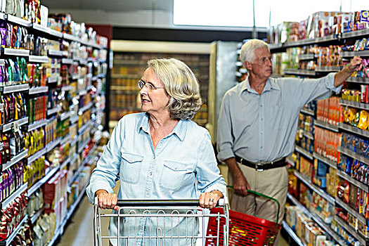 微笑,老年,夫妻,买,食物,超市