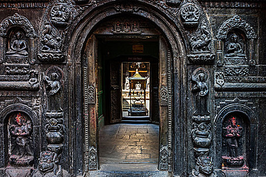 入口,佛教,寺院,金庙,印度,帕坦,尼泊尔,亚洲