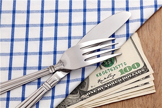 叉子,刀,美元