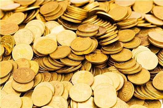 堆,金色,硬币,隔绝,白色背景