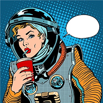 女性,宇航员,喝,苏打