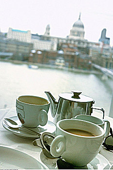 茶,泰晤士河,背景,伦敦,英格兰