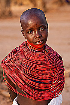 肯尼亚,桑布卢区,年轻,女孩,传统,珠链