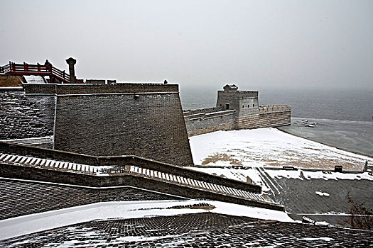 山海关,老龙头,大雪,雪后,海滨,建筑,长城,洁白,冬季,寒冷