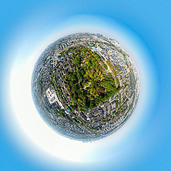 小行星视角航拍江苏苏州拙政园苏州博物馆球形全景图