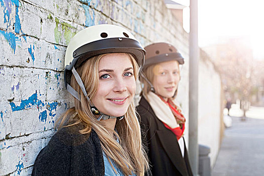 女人,戴着,自行车头盔