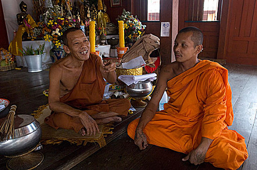 僧侣,寺院,交谈,泰国,十月,2007年