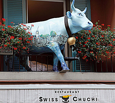 瑞士,苏黎世,母牛,雕塑,餐馆,标识