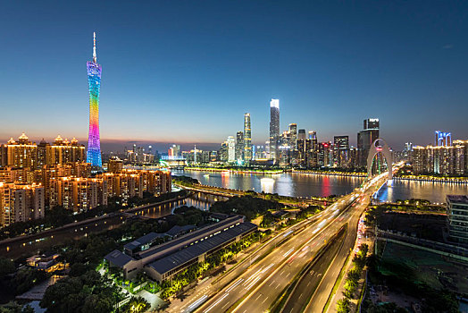 廣州塔獵德橋與珠江新城CBD夜景