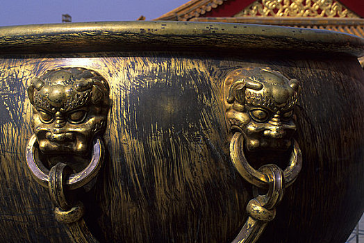 中国,北京,故宫,青铜,坛罐,特写