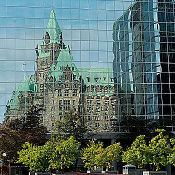 反射,建筑,国会山,渥太华,安大略省,加拿大