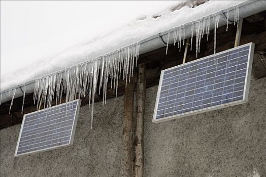 冰柱,悬挂,太阳能电池板,高山,屋舍,德国
