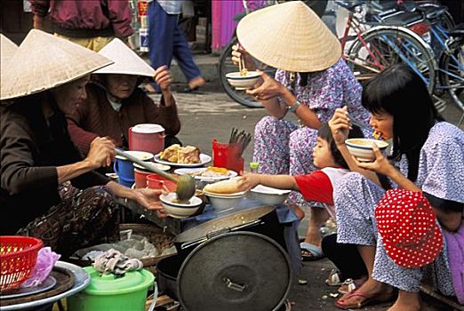 越南,胡志明市,西贡,人,吃饭,小,街道