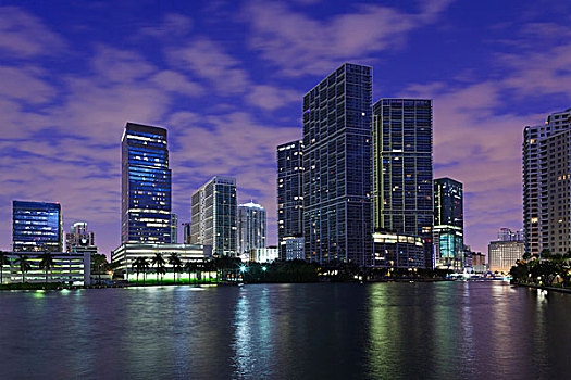 美国,佛罗里达,迈阿密,城市天际线,钥匙,黎明