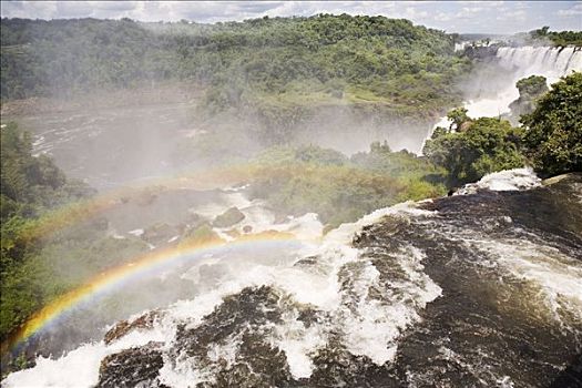 一对,彩虹,上方,瀑布,伊瓜苏国家公园,阿根廷
