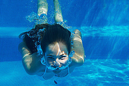 水下,女孩,头像,游泳,游泳池