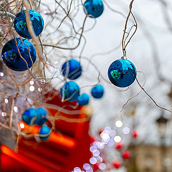 蓝色,光泽,球,圣诞节,街道,巴黎,法国