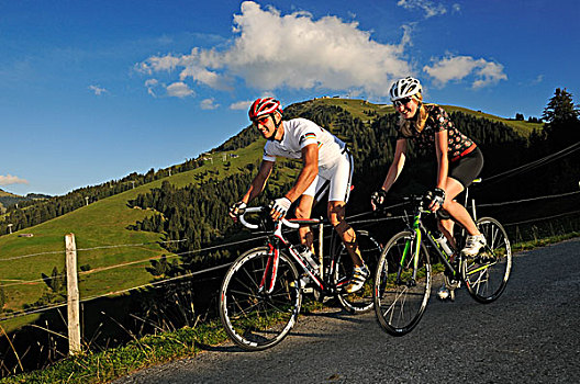 伴侣,骑,比赛,自行车,高山,山,基茨比厄尔,阿尔卑斯山,提洛尔,奥地利,欧洲