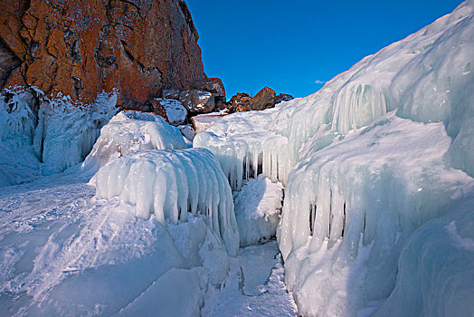 冰,钟乳石,石头,湖,伊尔库茨克,区域,西伯利亚,俄罗斯