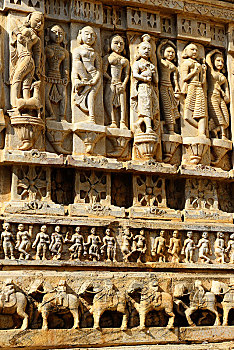 檐壁,勇士,庙宇,乌代浦尔,拉贾斯坦邦,印度,亚洲
