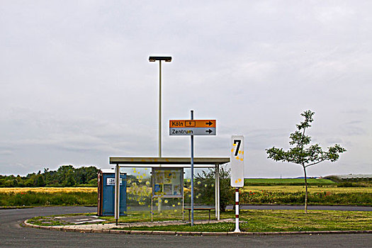 孤单,公交车站,近郊,北莱茵-威斯特伐利亚,德国,欧洲