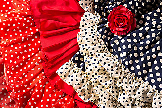 弗拉明戈,服装,红色,蓝色,斑点,红玫瑰,特色,西班牙