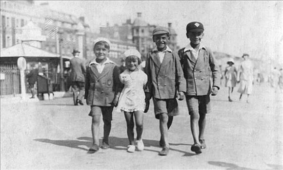 孩子,校服,海边,20世纪20年代