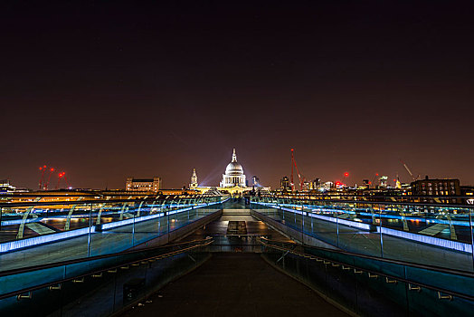 光亮,千禧桥,大教堂,夜景,伦敦,英格兰,英国,欧洲