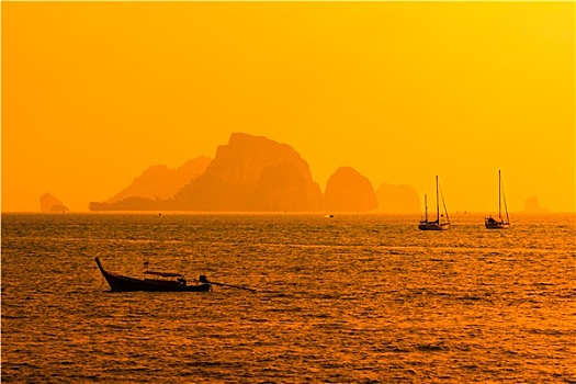 日落,海滩,甲米,泰国