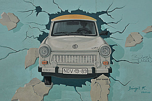 壁画,描绘,卫星牌汽车,柏林,墙壁,儿童,东方,画廊,德国,欧洲