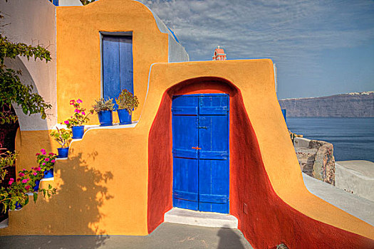 希腊,锡拉岛,彩色,建筑,蓝色,入口