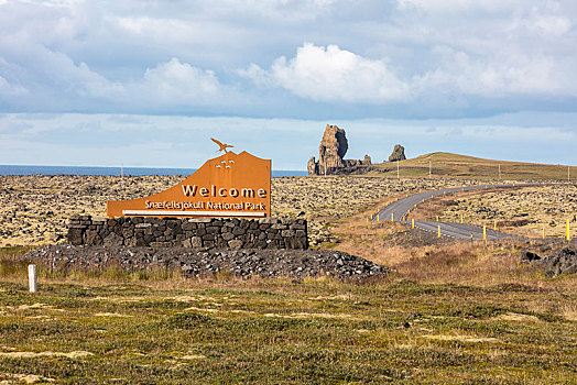 道路,入口,国家公园,斯奈山半岛,西部,冰岛,欧洲