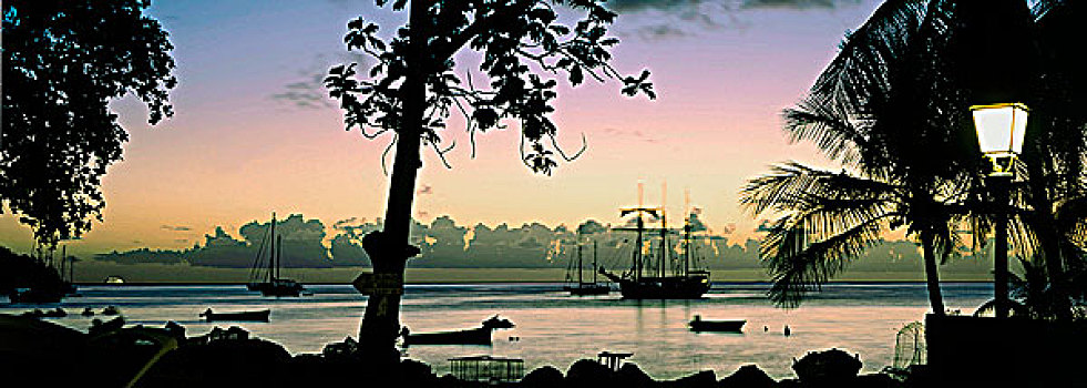 西印度群岛,马提尼克岛,帆船,日落
