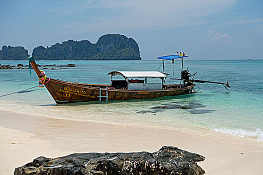 传统,长尾船,海滩,竹子,岛屿,普吉岛,省,泰国,亚洲