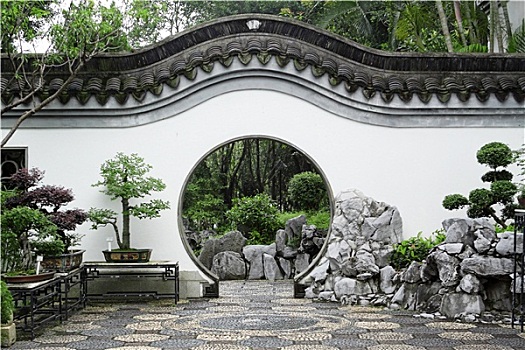 胡家花园,园林月门风光圆,入口,中式花园,香港哈尔滨,大门,唐人街
