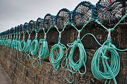 捕虾笼,码头,港口,苏格兰边境,苏格兰,英国,欧洲