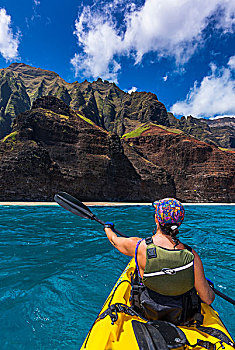 海上皮划艇,纳帕利海岸,岛屿,考艾岛,夏威夷,美国