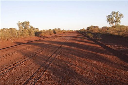 笔直,碎石路,内陆,日落,西澳大利亚