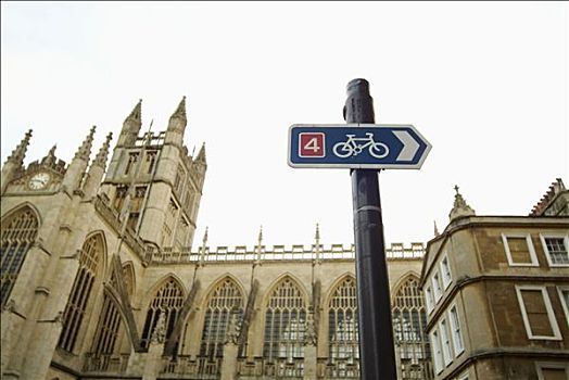 沐浴,教堂,自行车,标识,英格兰,英国