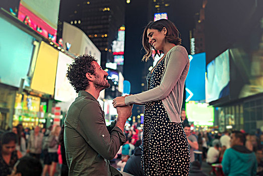 男人,一个,膝,求婚,时代广场,纽约,美国,北美