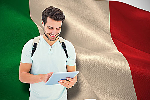 合成效果,图像,学生,平板电脑,电脑合成,意大利人,国旗